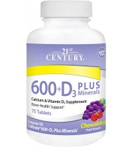 21st Century Calcium 600 mg +D Plus Minerals Chewable Tablets, 75 Count