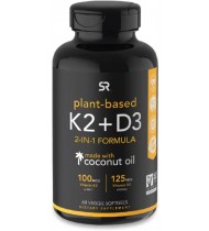 Vitamin D3 + K2 with Organic Coconut Oil - 60 Veggie Softgels