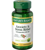 Nature's Bounty Anxiety & Stress Relief Ashwagandha Ksm-66 Tablets, 50 Count
